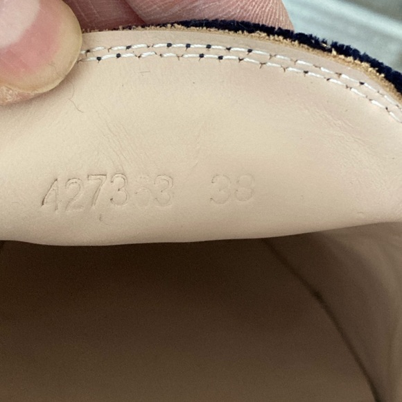 Gucci Princeton Mules Navy Velvet w Gold Horse Bit Buckle & Gucci Gold Logos 7.5 - Picture 9 of 16